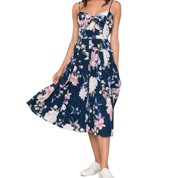 YUMI KIM Pretty Woman Silk Midi Dress in Secret Admirer Navy Blue Floral Small - Picture 10 of 10